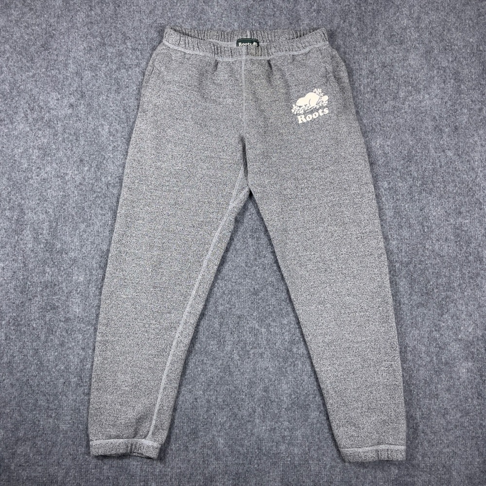 Roots Sweatpants Mens Medium Gray Salt and Pepper Beaver Logo Joggers